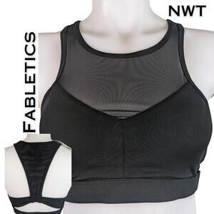 NEW Fabletics Megan Sports Bra Medium Black Racerback Mesh Medium Impact Wicking